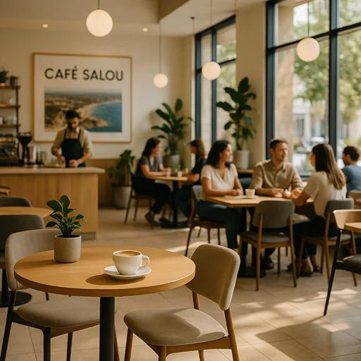 Interior de cafetería en Salou con luz cálida